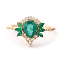 1.41 Ct Pear Mixed Cut, Marquise Mixed Cut Natural Emerald 14K Gold Ring