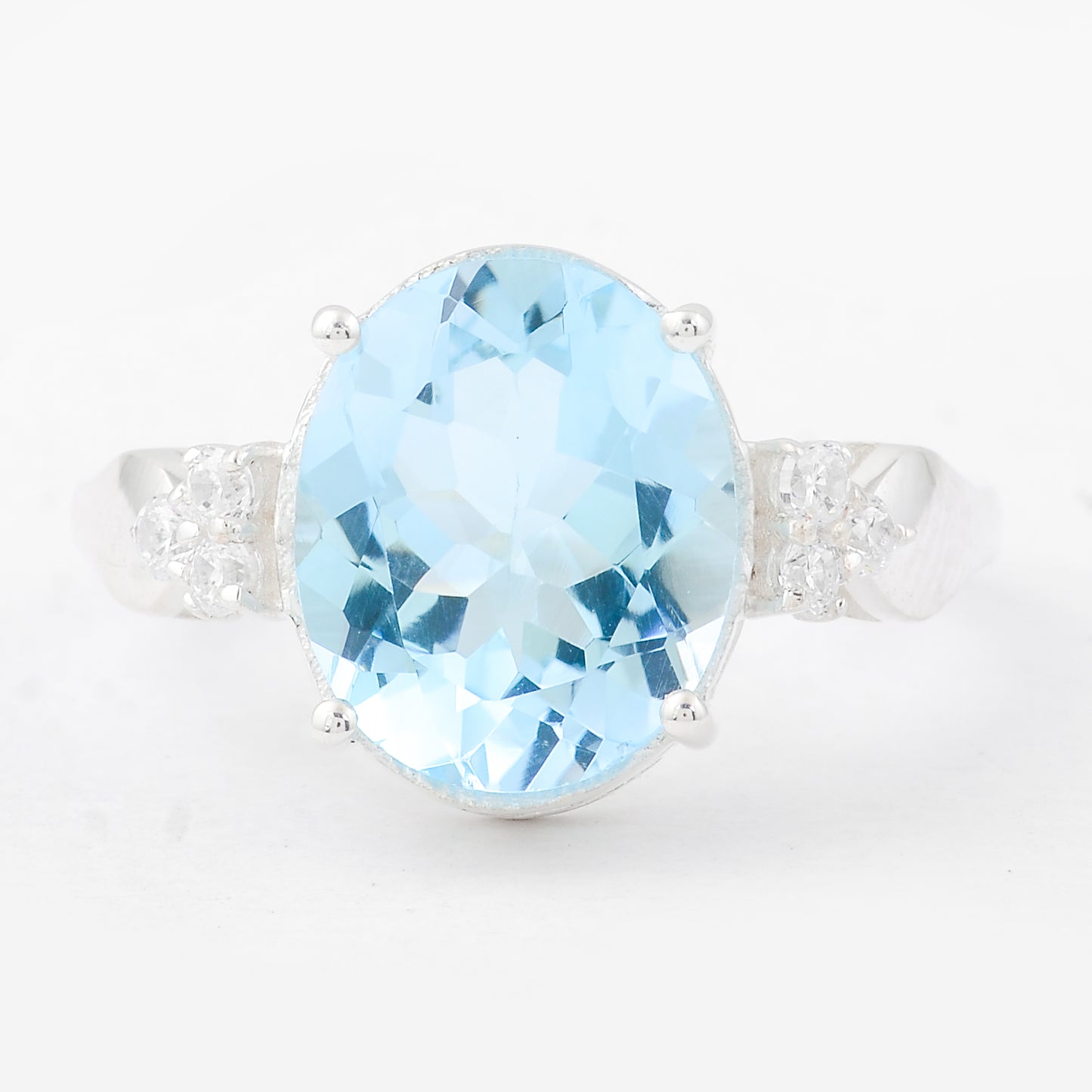 5.43 Ct Oval Swiss Blue Topaz, Cubic Zirconia, 925 Sterling Silver Ring