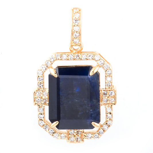3.84 Ct Octagon Natural Sapphire 14K Gold Pendant