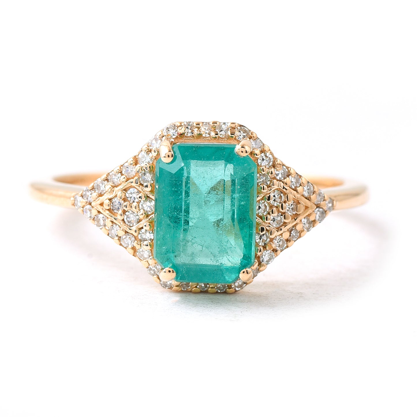 1.93 Ct Octagon Step Cut Natural Emerald 14K Gold Ring