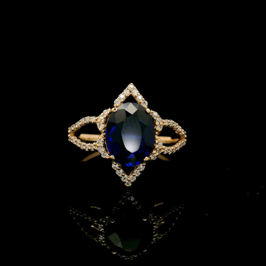 2.27 Ct Oval Mixed Cut Lab Grown Sapphire 14K Gold Ring