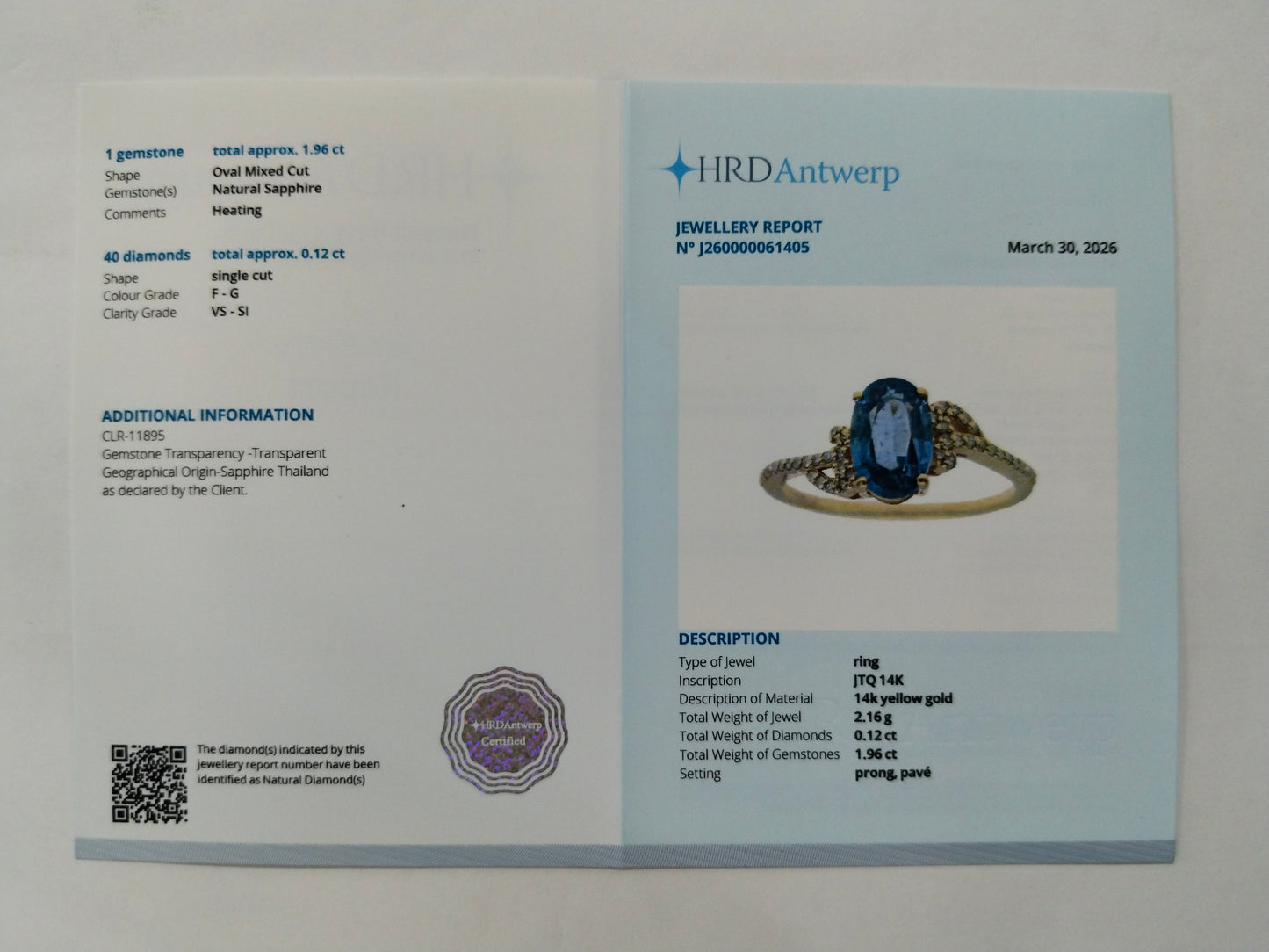 2.08 Ct Oval Mixed Cut Natural Sapphire 14K Gold Ring