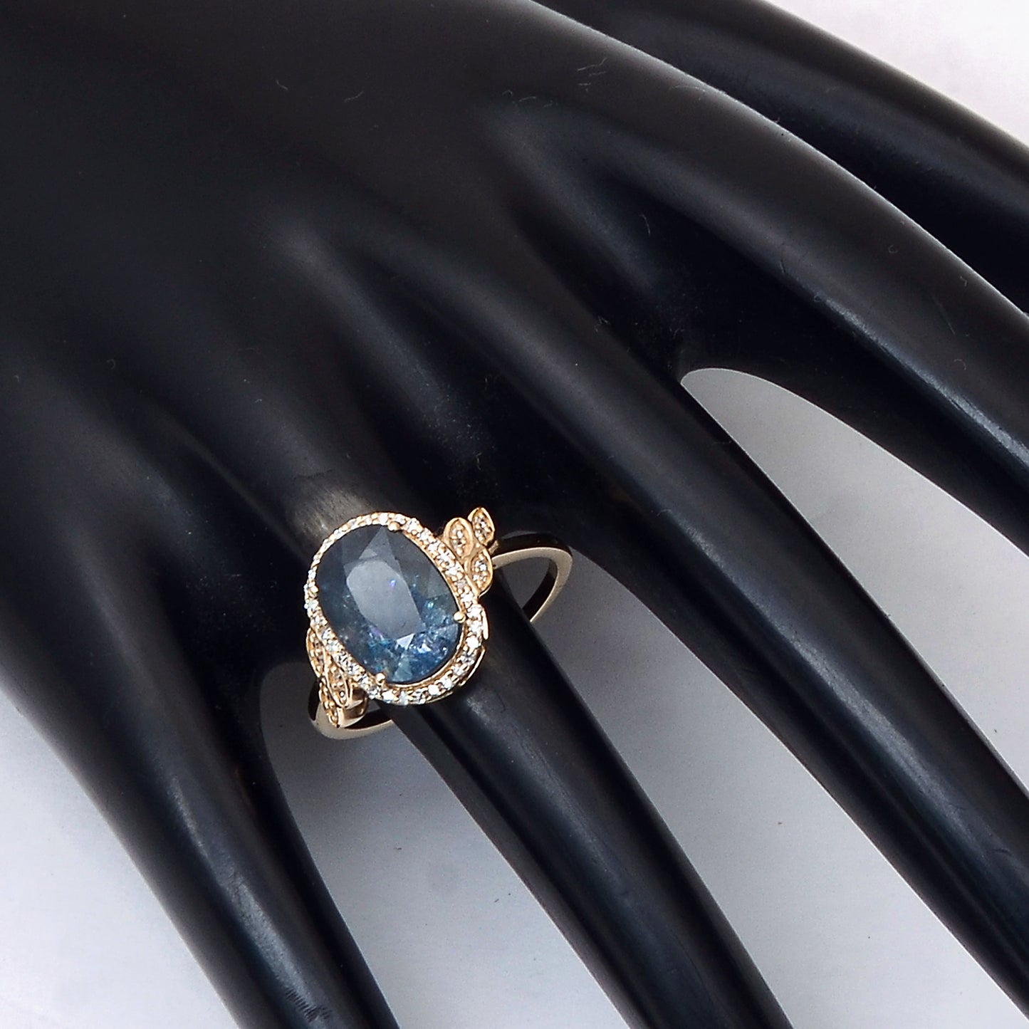 3.70 Ct Oval Mixed Cut Natural Sapphire 14K Gold Ring