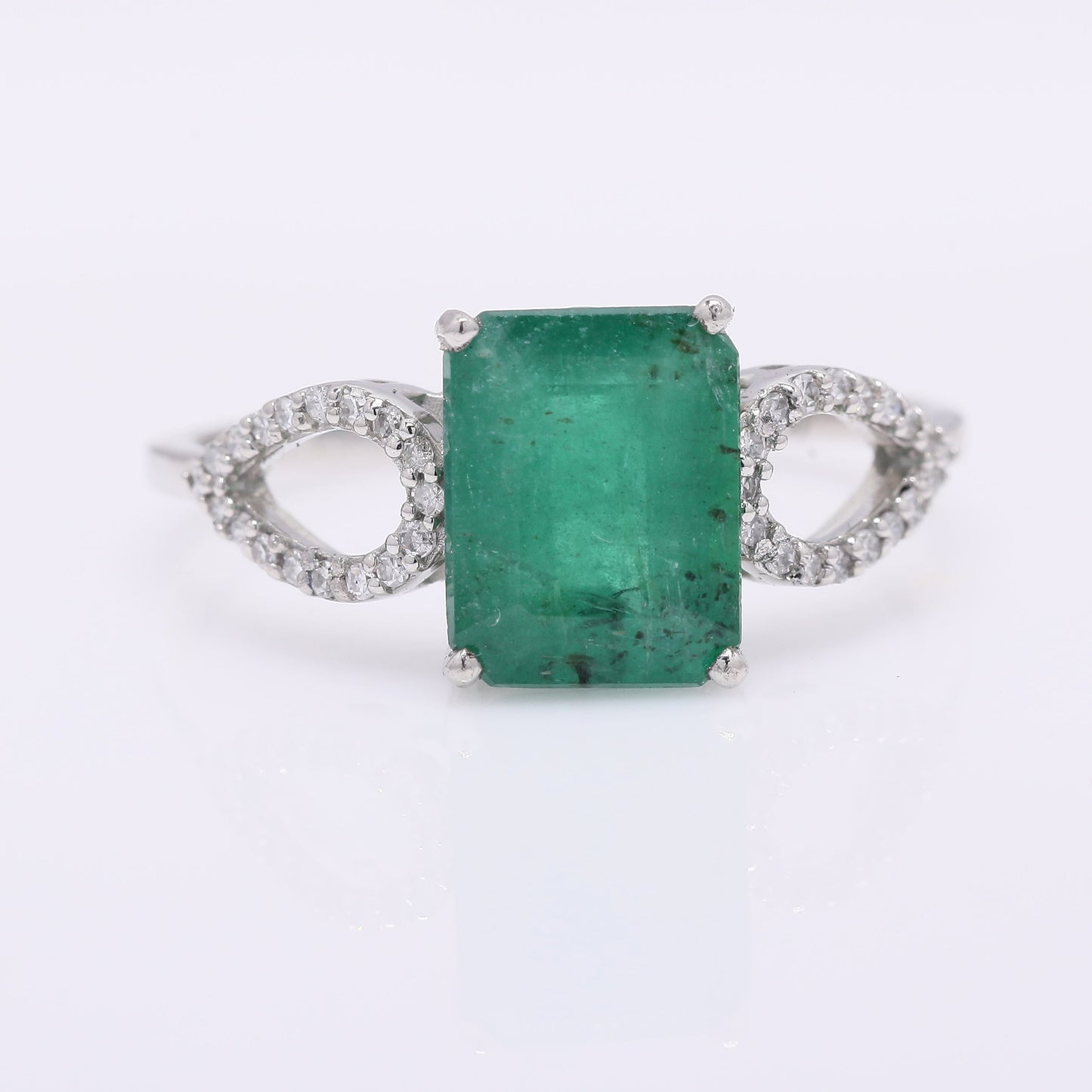 1.95 Ct Octagon Step Cut Natural Emerald 950 Platinum Ring