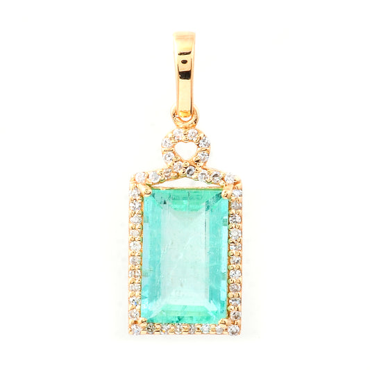2.24 Ct Octagon Step Cut Natural Emerald 14K Gold Pendant