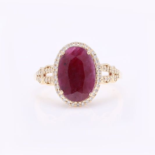 5.14 Ct Oval Mixed Cut Natural Ruby 14K Gold Ring
