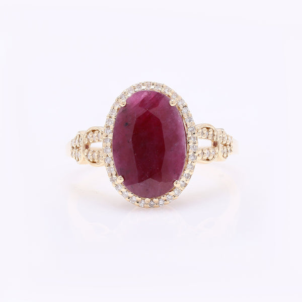 5.14 Ct Oval Mixed Cut Natural Ruby 14K Gold Ring