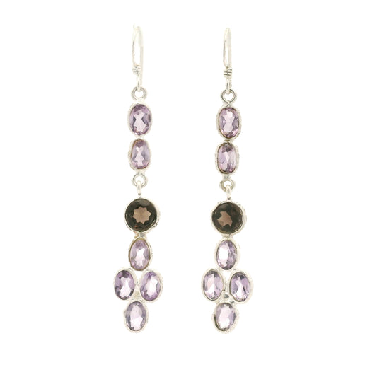 7.18 Ct Smoky Quartz, Amethyst 925 Sterling Silver Earrings
