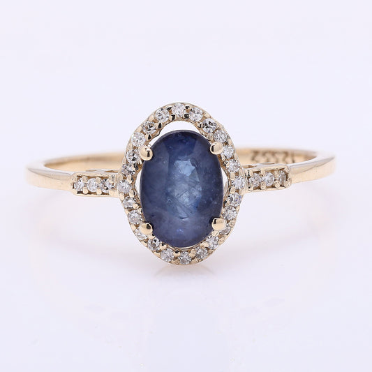 1.33 Ct Oval Mixed Cut Natural Sapphire 14K Gold Ring