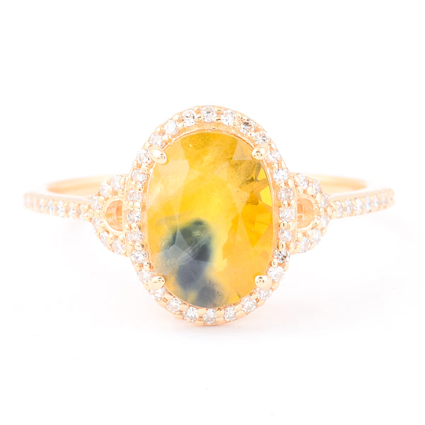 2.67 Ct Oval Mixed Cut Natural Bi Coloured Sapphire 14K Gold Ring