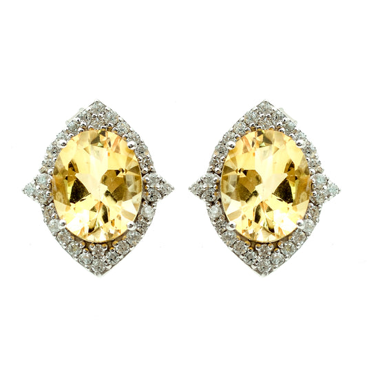5.51 Ct Oval Citrine, White Zircon 925 Sterling Silver Earrings
