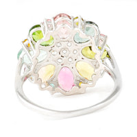 3.71 Ct Oval Mixed Cut, Round Mixed Cut Natural Multi-Coloured Tourmaline 950 Platinum Ring