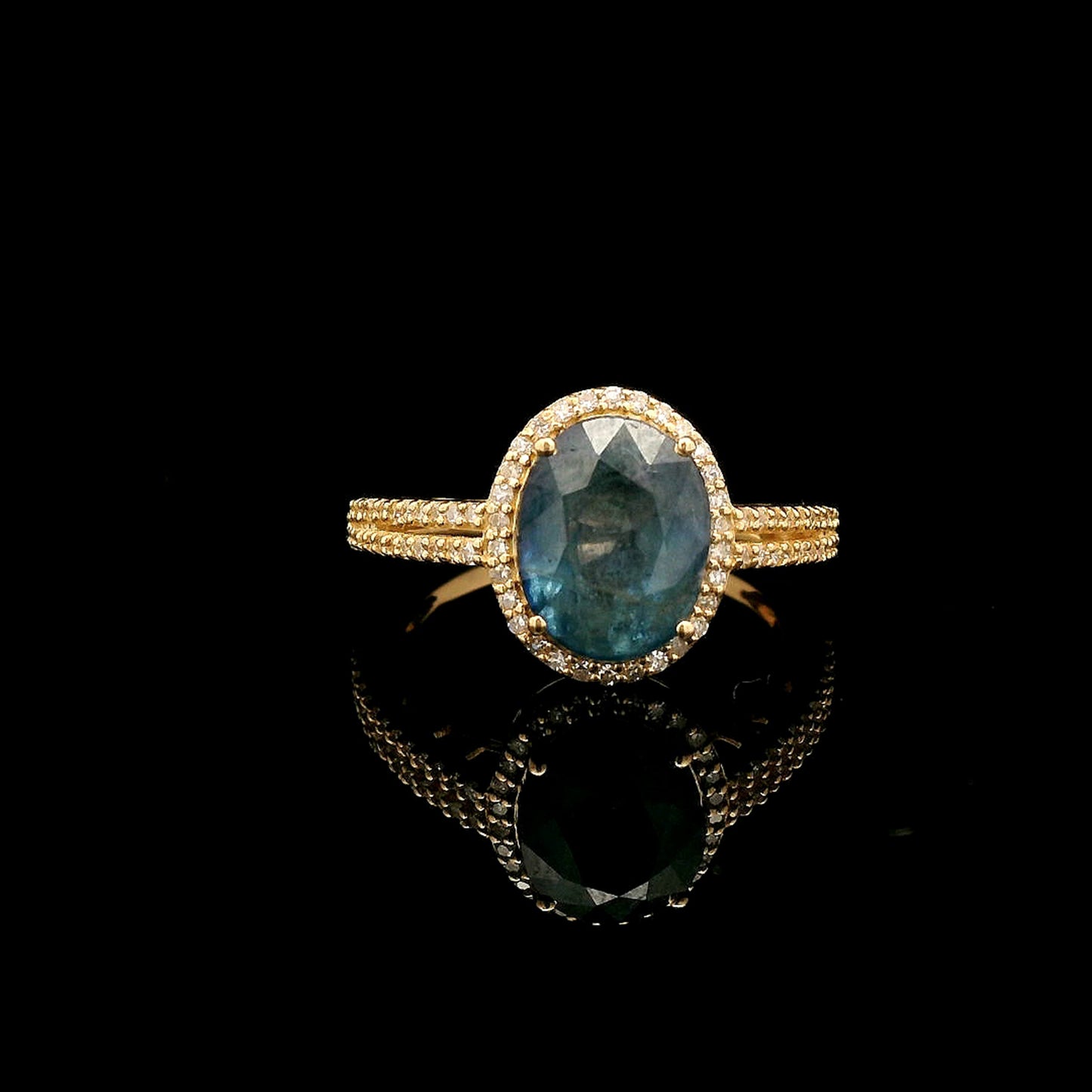 3.13 Ct Oval Mixed Cut Natural Sapphire 14K Gold Ring