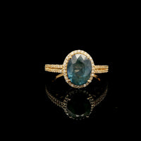 3.13 Ct Oval Mixed Cut Natural Sapphire 14K Gold Ring
