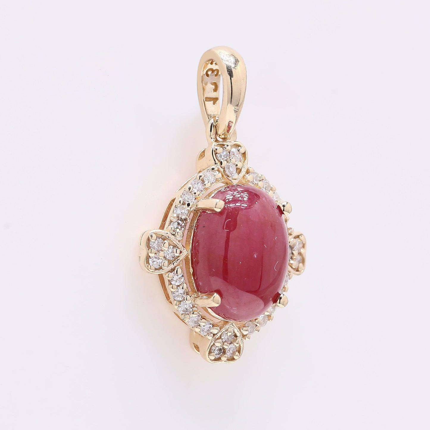 2.37 Ct Oval Cabochon Cut Natural Ruby 14K Gold Pendant