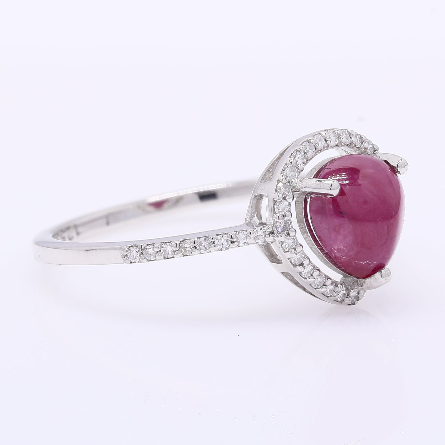 1.81 Ct Pear Cabochon Cut Natural Ruby 950 Platinum Ring