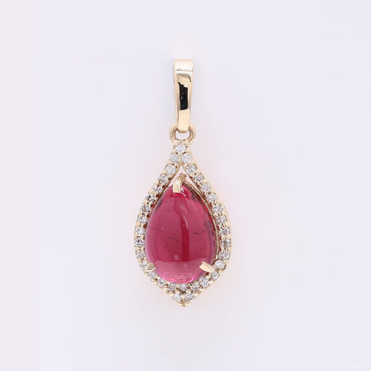 2.03 Ct Pear Cabochon Natural Tourmaline 14K Gold Pendant