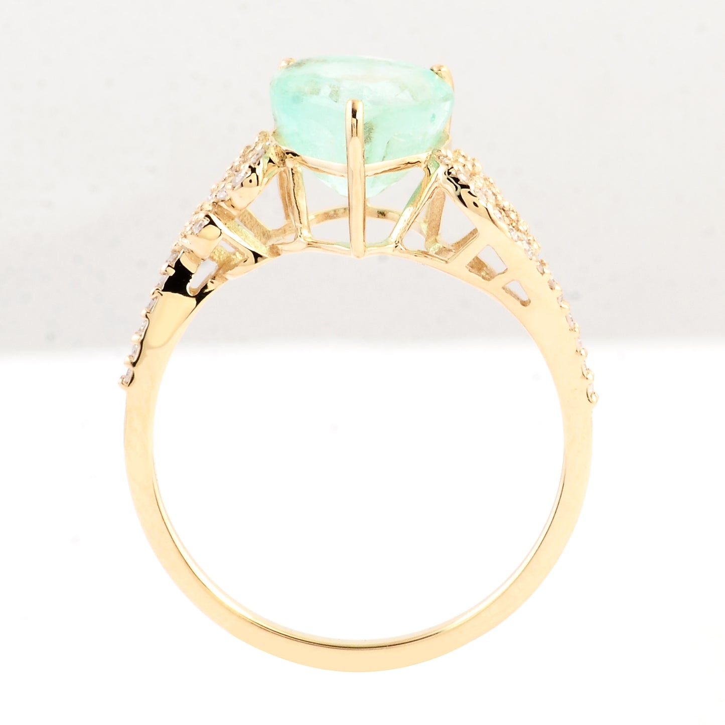 2.85 Ct Pear Mixed Cut Natural Beryl Emerald 14K Gold Ring