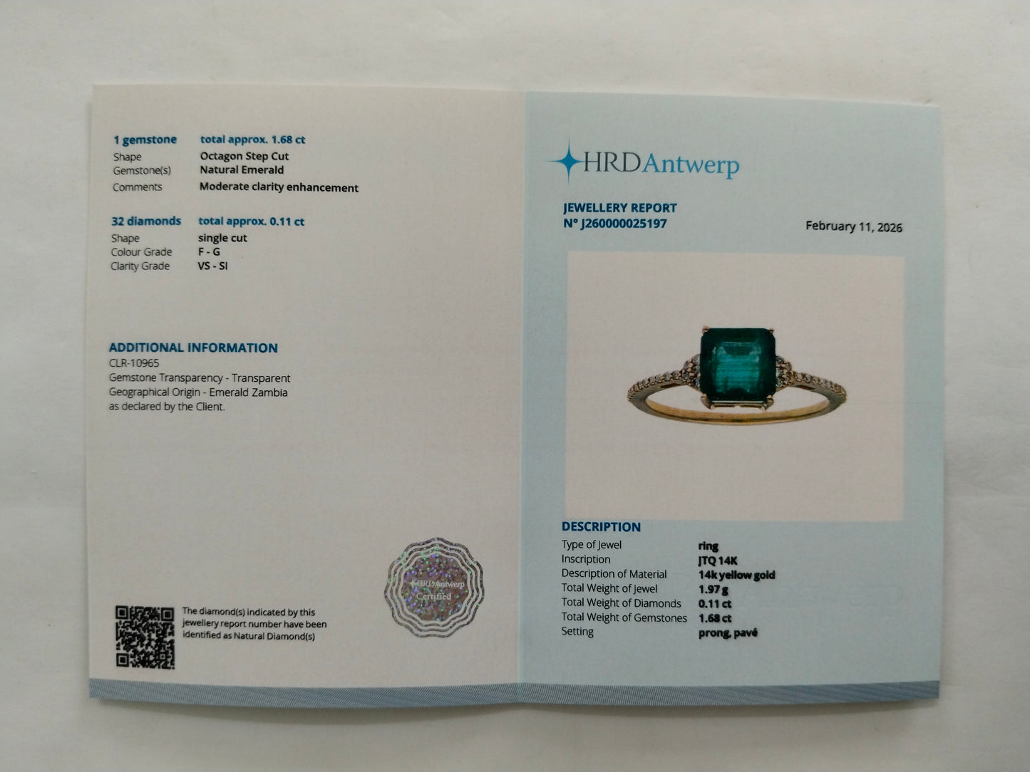 1.78 Ct Octagon Step Cut Natural Emerald 14K Gold Ring
