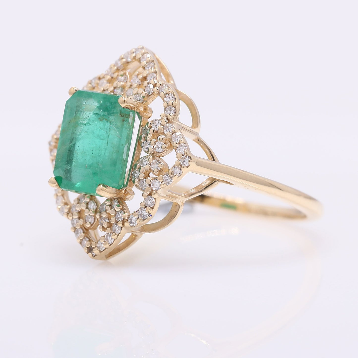 2.12 Ct Octagon Step Cut Natural Emerald 14K Gold Ring