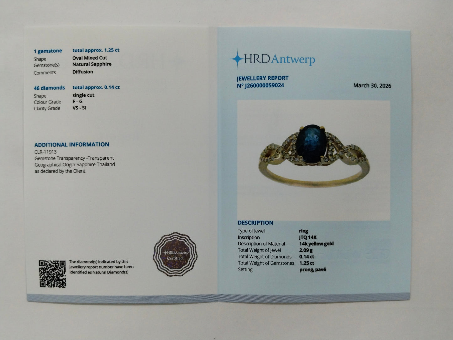 1.39 Ct Oval Mixed Cut Natural Sapphire 14K Gold Ring