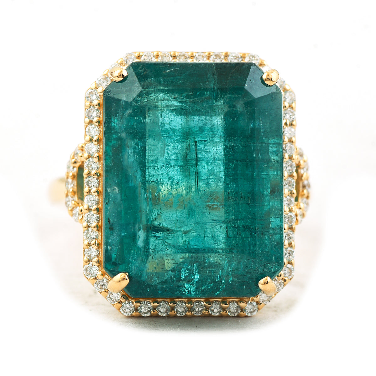 17.80 Ct Emerald Cut Natural Beryl Emerald 18K Gold Ring