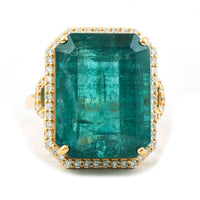 17.80 Ct Emerald Cut Natural Beryl Emerald 18K Gold Ring
