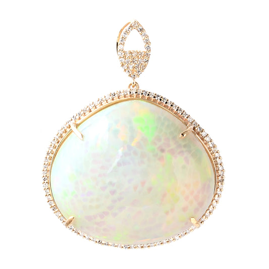 34.90 Ct Pear Cabochon Natural Opal 14K Gold Pendant
