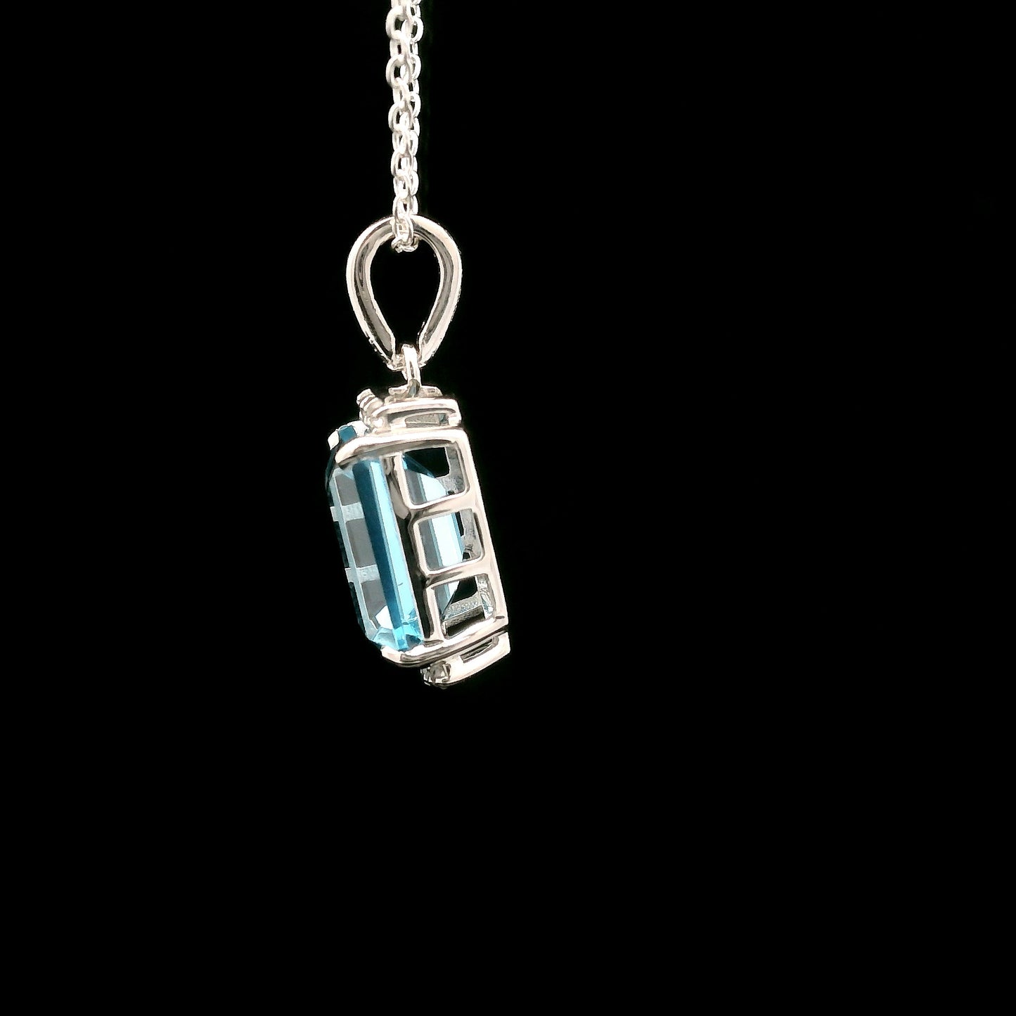 4.02 Ct Octagon Blue Topaz, White Zircon 925 Sterling Silver Pendant