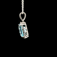 4.02 Ct Octagon Blue Topaz, White Zircon 925 Sterling Silver Pendant