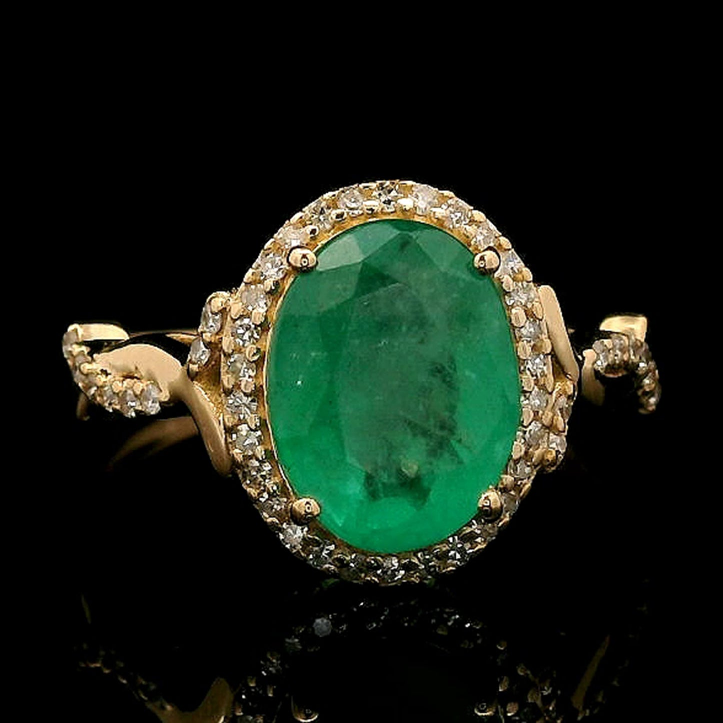 2.30 Ct Oval Mixed Cut Natural Emerald 14K Gold Ring