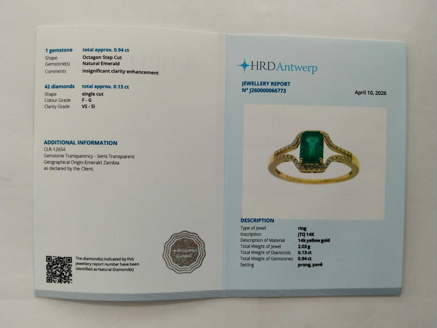 1.07 Ct Octagon Step Cut Natural Emerald 14K Gold Ring