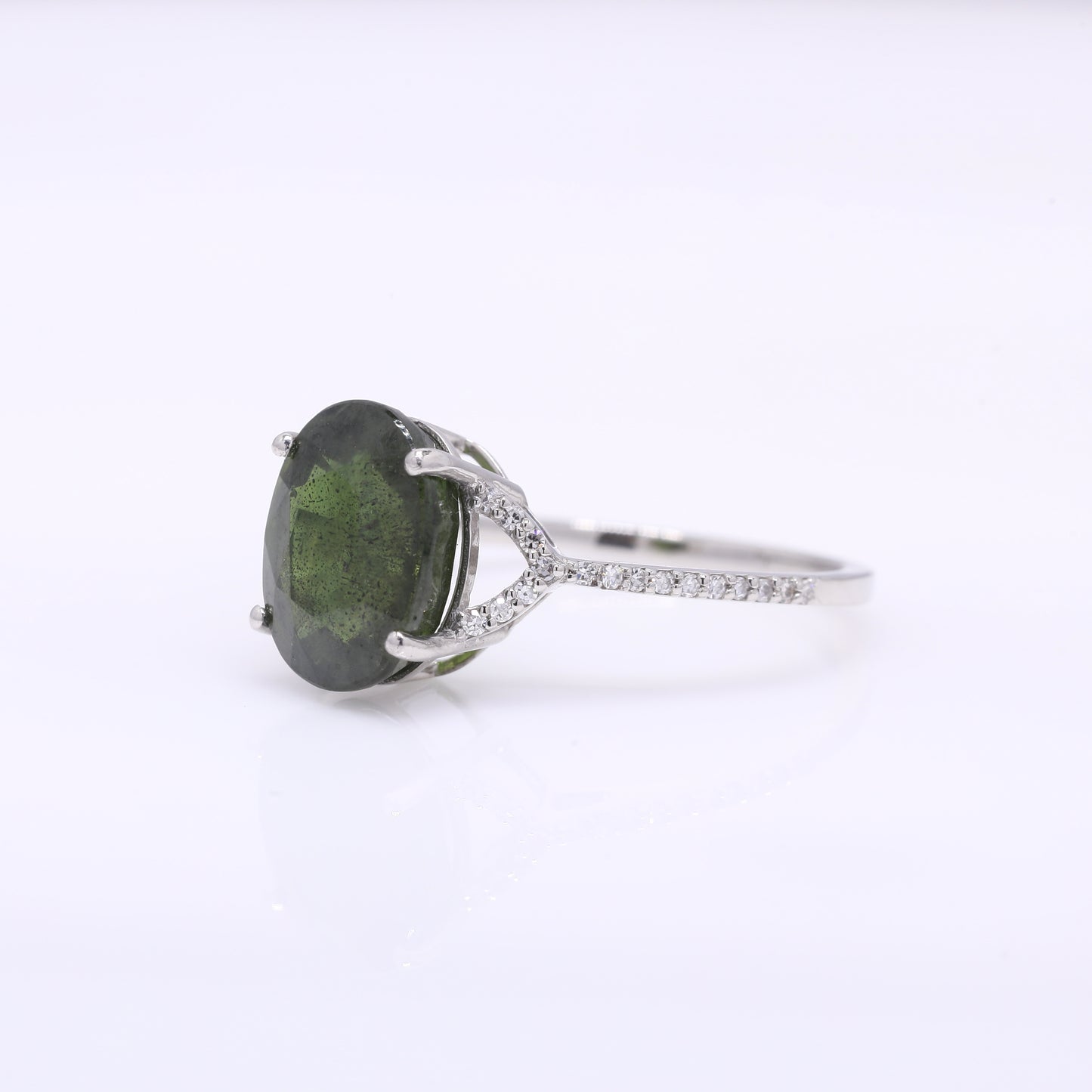 5.29 Ct Oval Mixed Cut Natural Green Sapphire 950 Platinum Ring