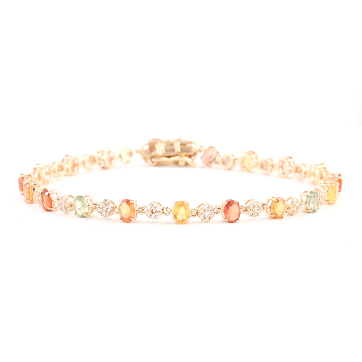 4.47 Ct Oval Multi Sapphire 14K Gold Bracelet