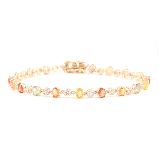 4.47 Ct Oval Multi Sapphire 14K Gold Bracelet
