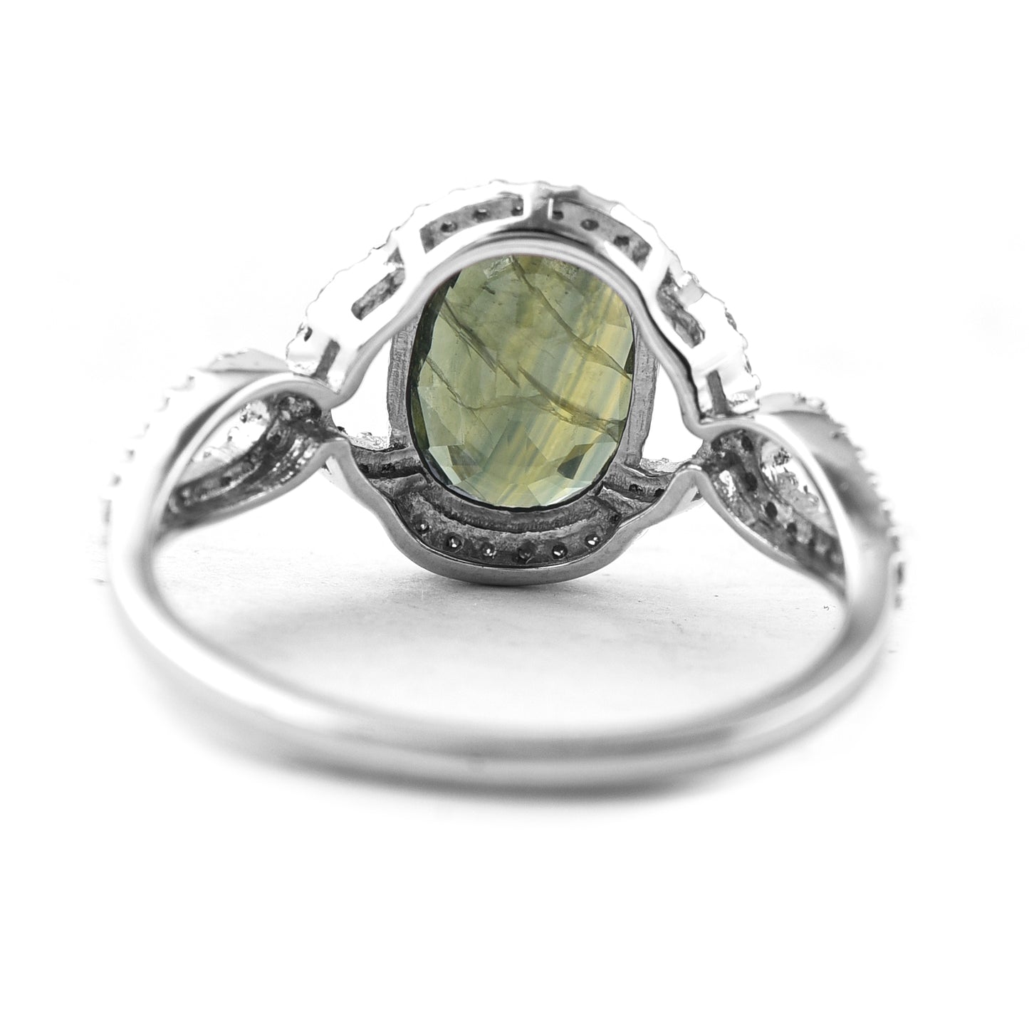 2.21 Ct Oval Mixed Cut Natural Green Sapphire 950 Platinum Ring