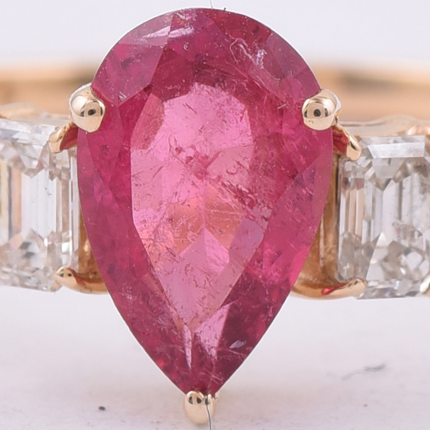 1.15 Ct Pear Mixed Cut Natural Pink Tourmaline 14K Gold Ring