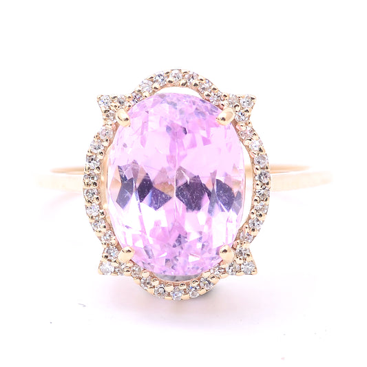 6.01 Ct Oval Mixed Cut Natural Kunzite 14K Gold Ring