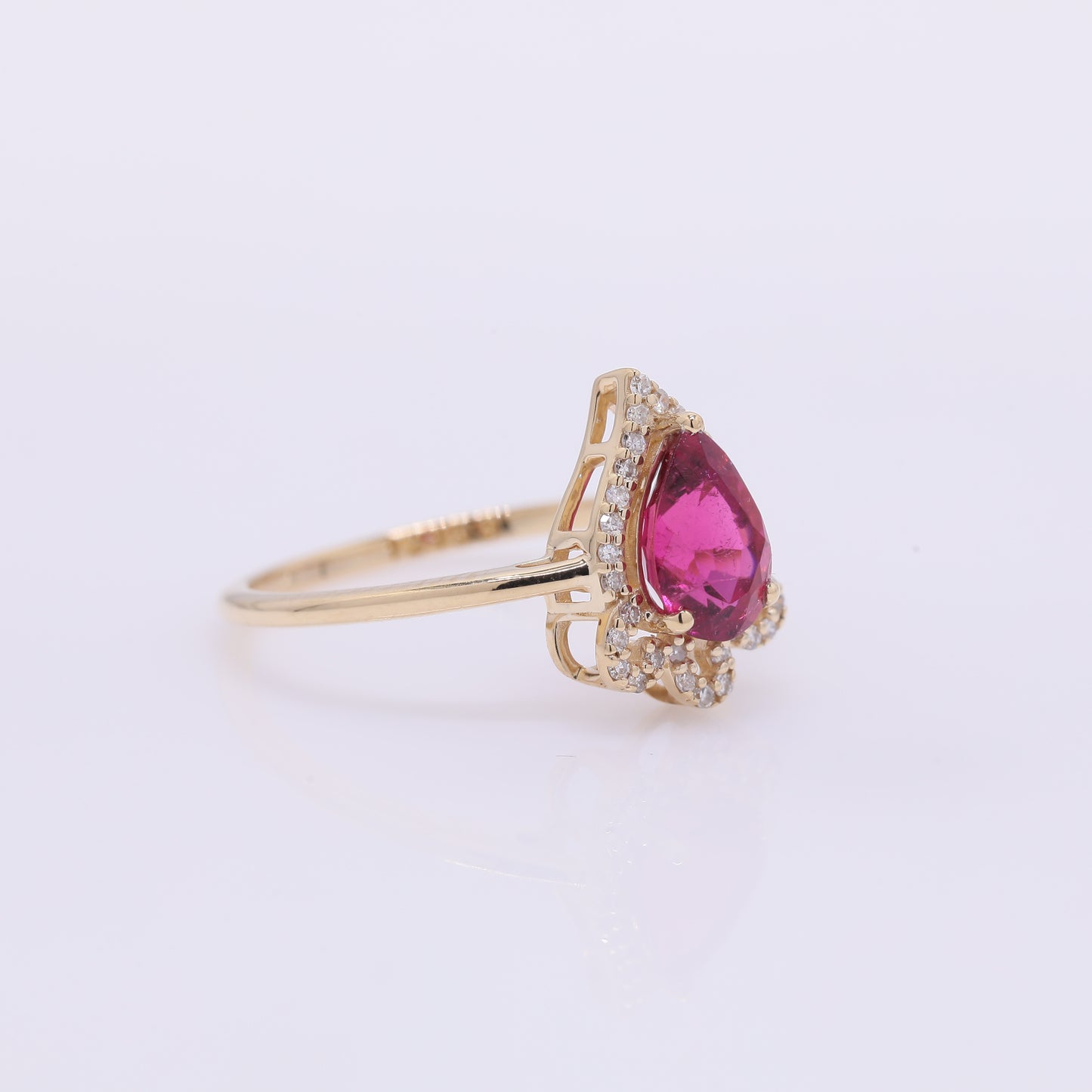 1.13 Ct Pear Mixed Cut Natural Rubellite 14K Gold Ring
