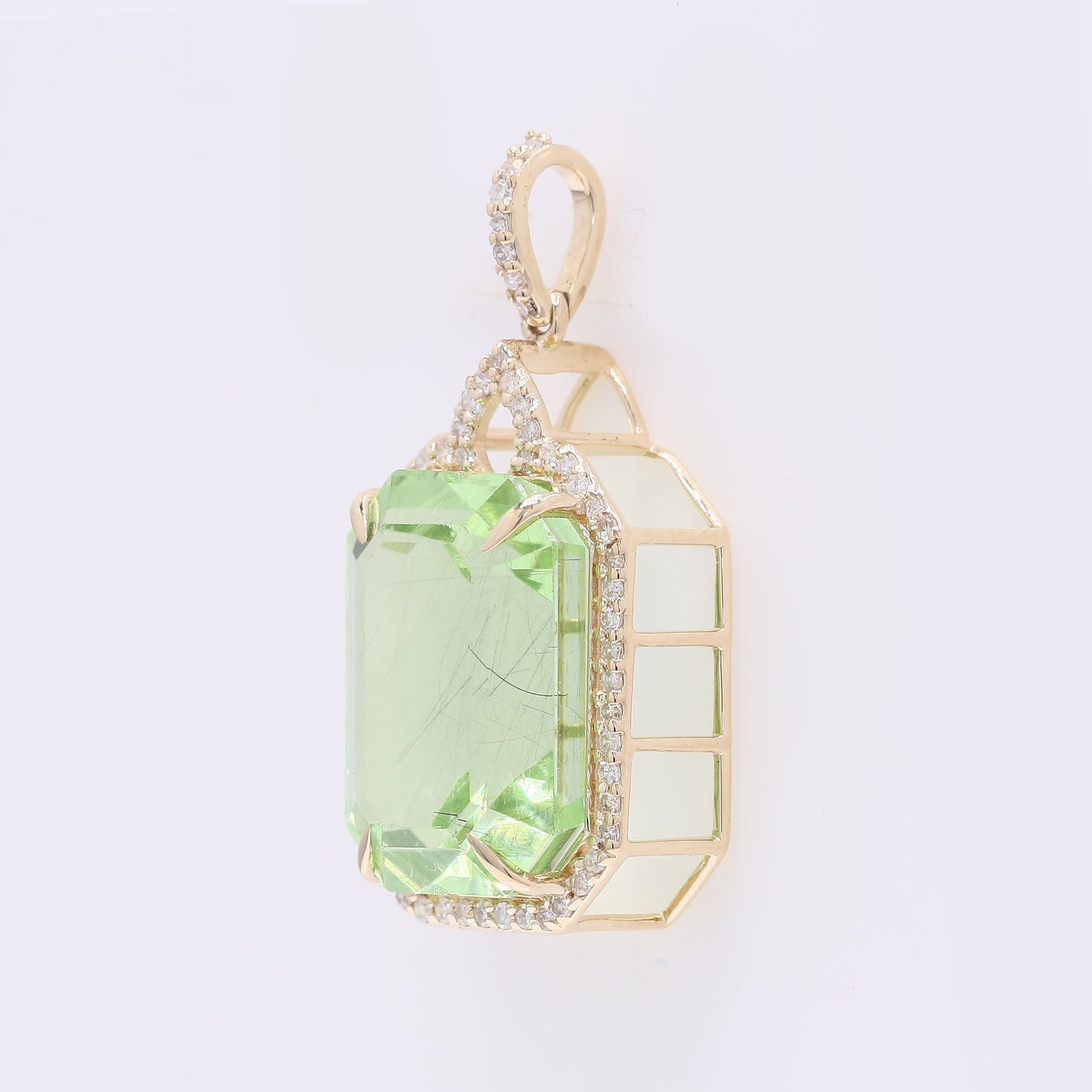 9.13 Ct Octagon Step Cut Natural Peridot 14K Gold Pendant