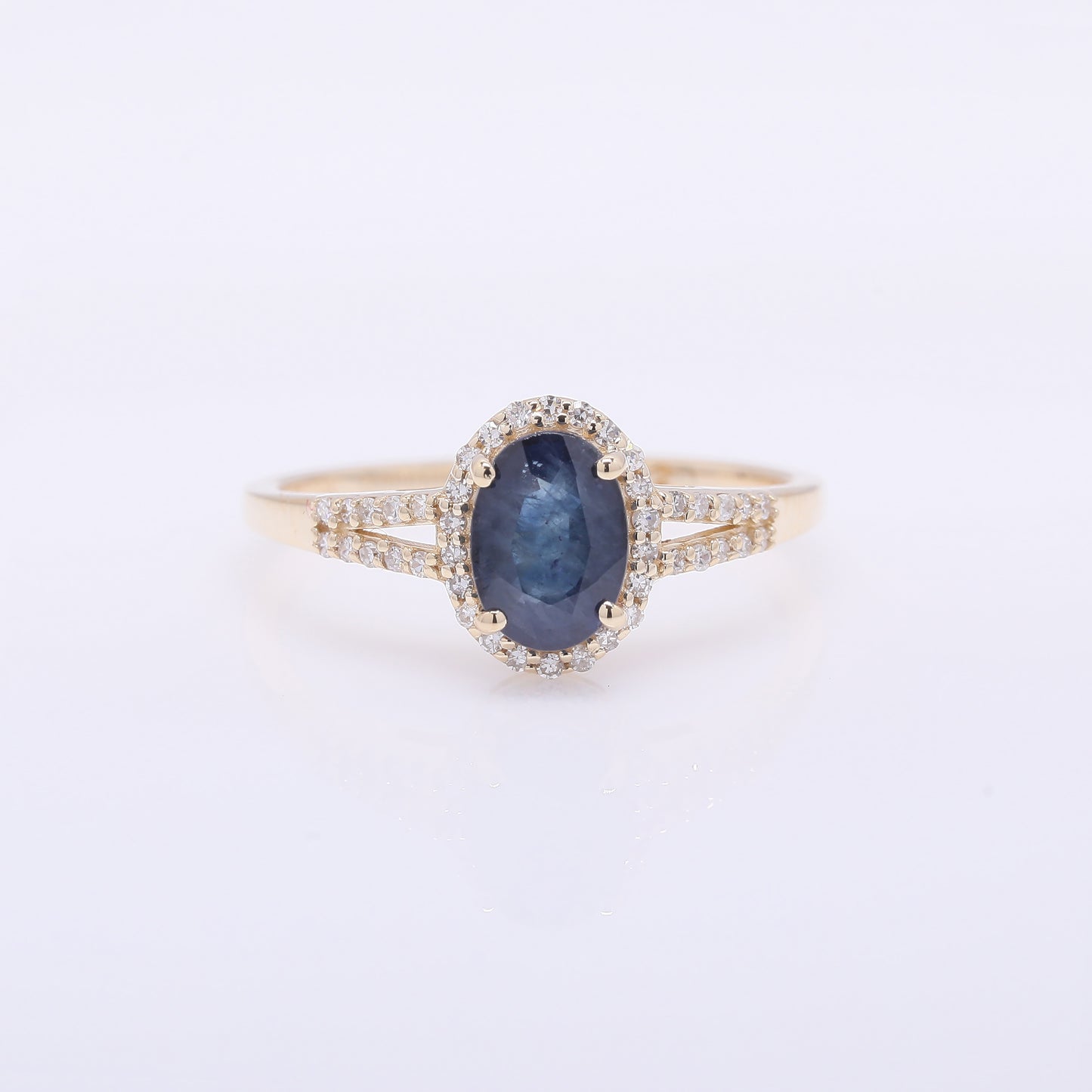 1.47 Ct Oval Mixed Cut Natural Sapphire 14K Gold Ring