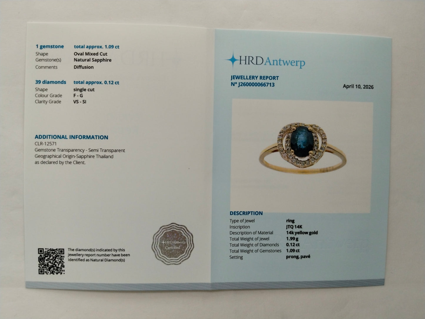 1.21 Ct Oval Mixed Cut Natural Sapphire 14K Gold Ring