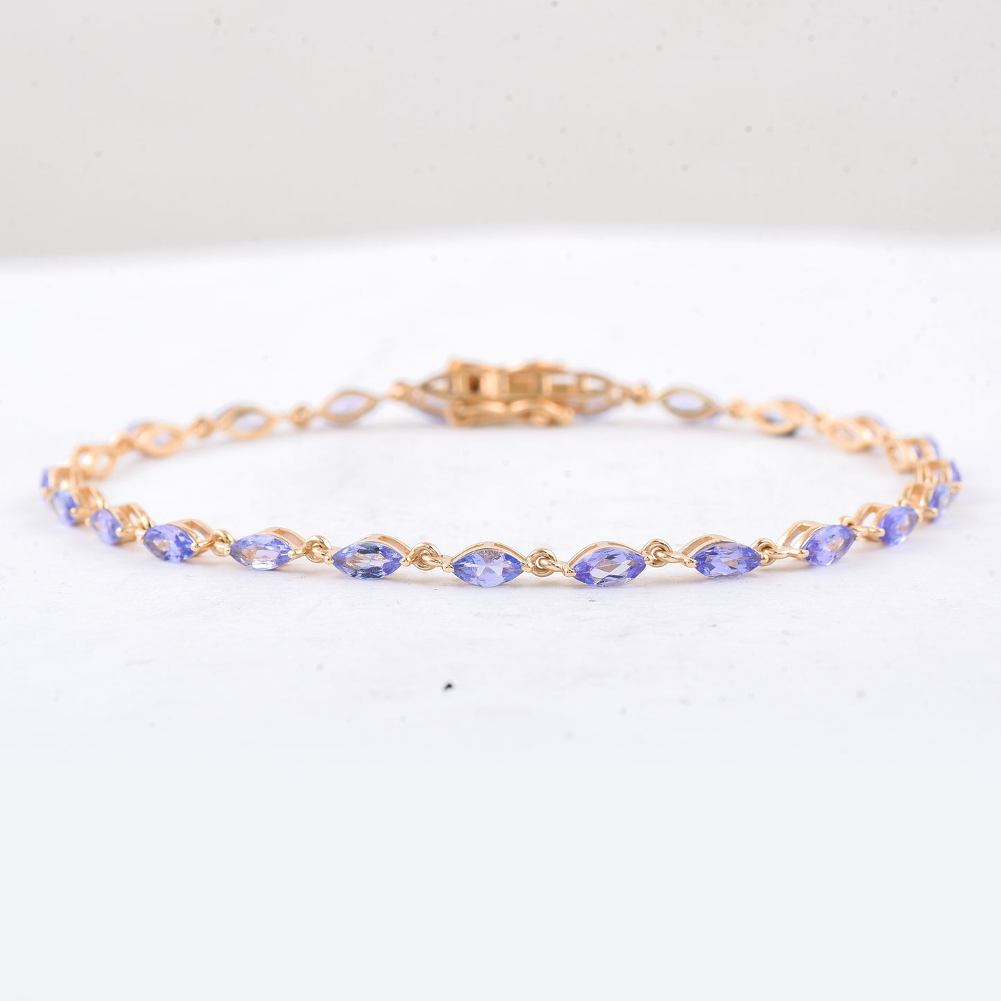 3.09 Ct Marquise Natural Tanzanite 14K Gold Bracelet