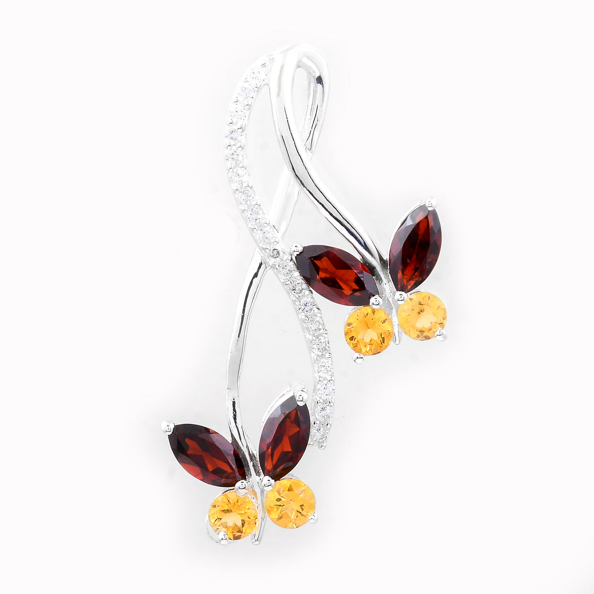 1.94 Ct Marquise Garnet, Citrine, Cubic Zirconia 925 Sterling Silver Pendant