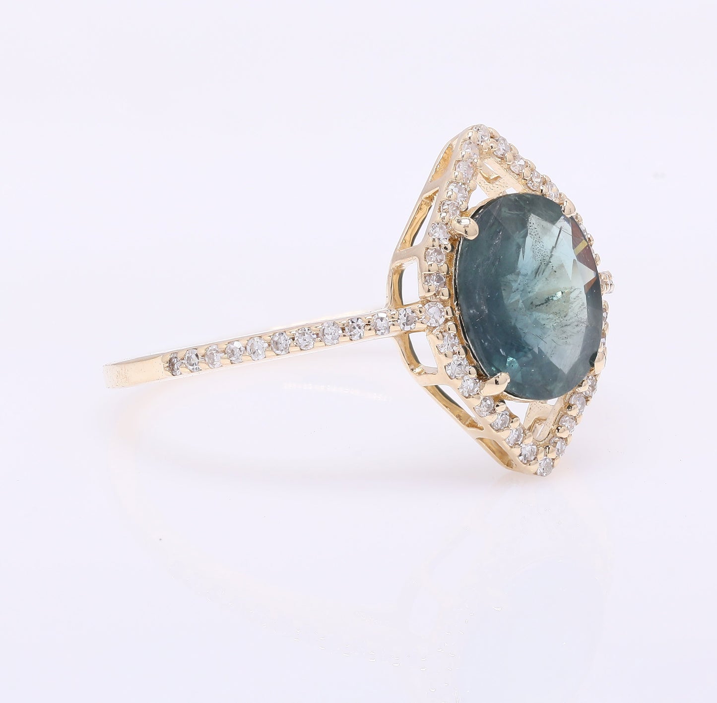1.80 Ct Oval Mixed Cut Natural Sapphire 14K Gold Ring