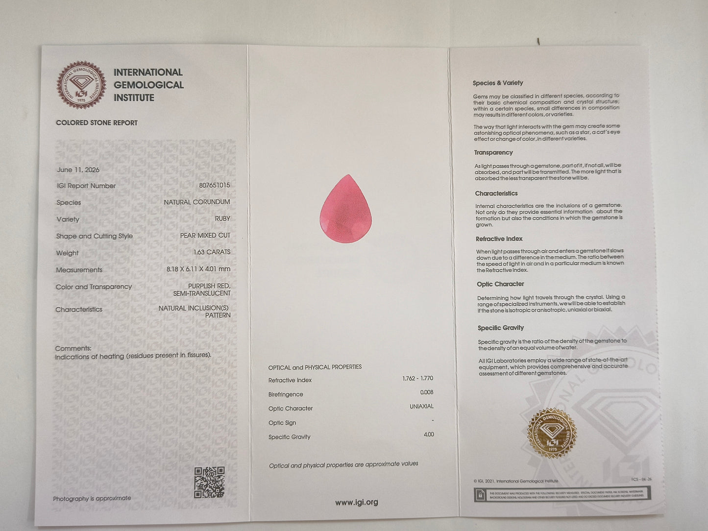 1.63 Natural Corundum Ruby Pear Mixed Cut Gemstone