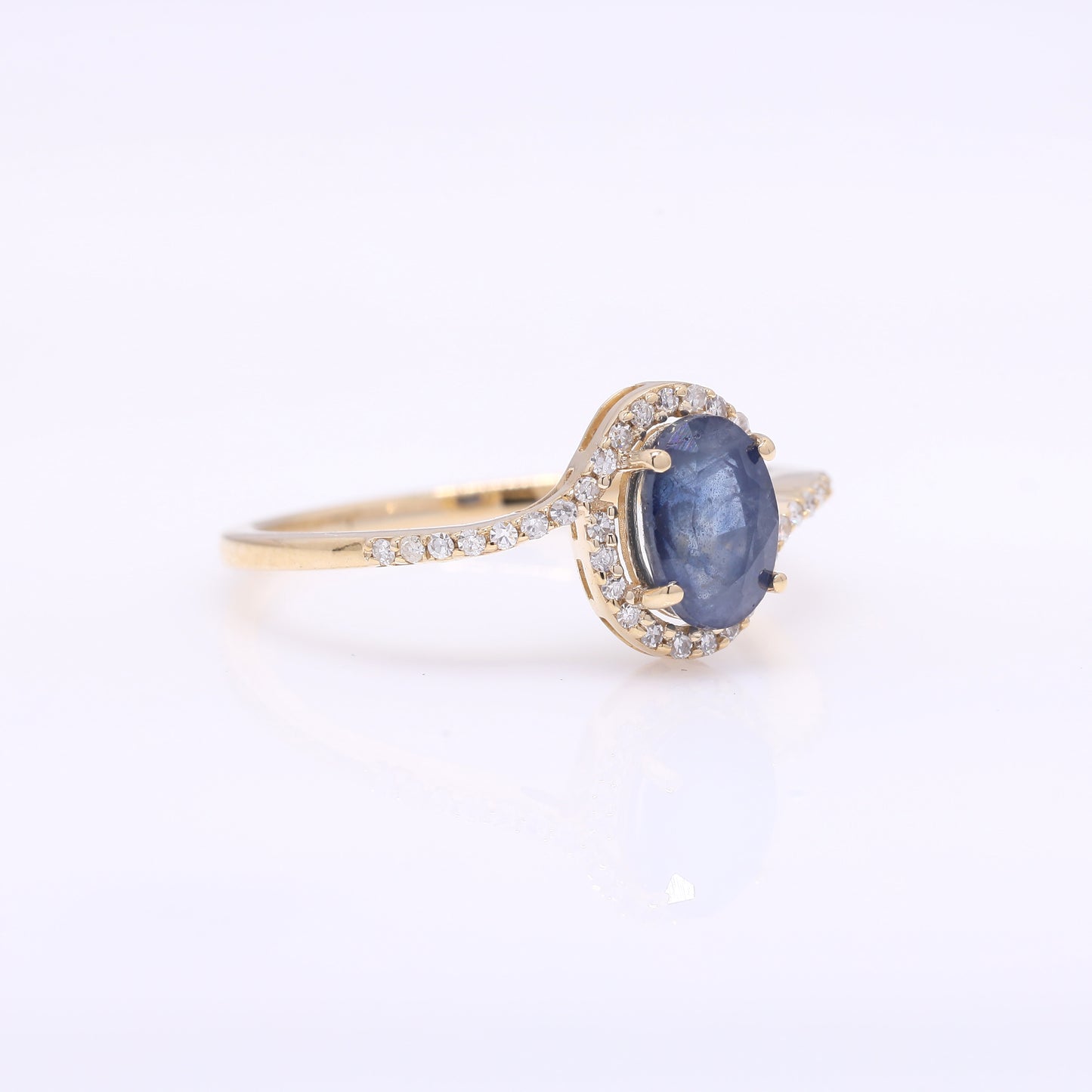 1.37 Ct Oval Mixed Cut Natural Sapphire 14K Gold Ring
