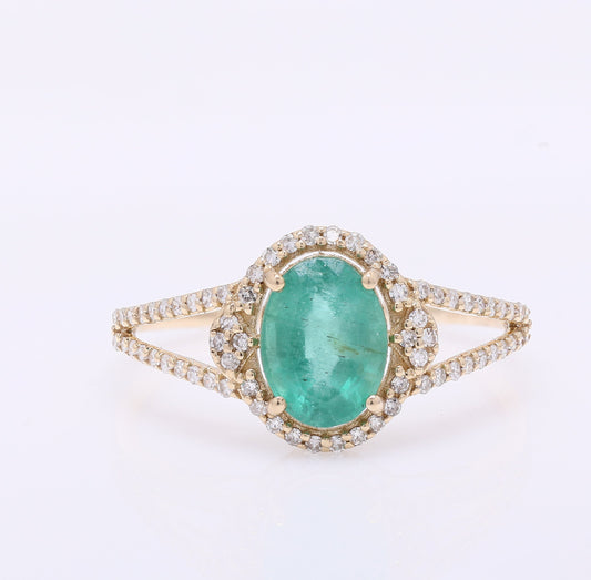 1.45 Ct Oval Mixed Cut Natural Emerald 14K Gold Ring
