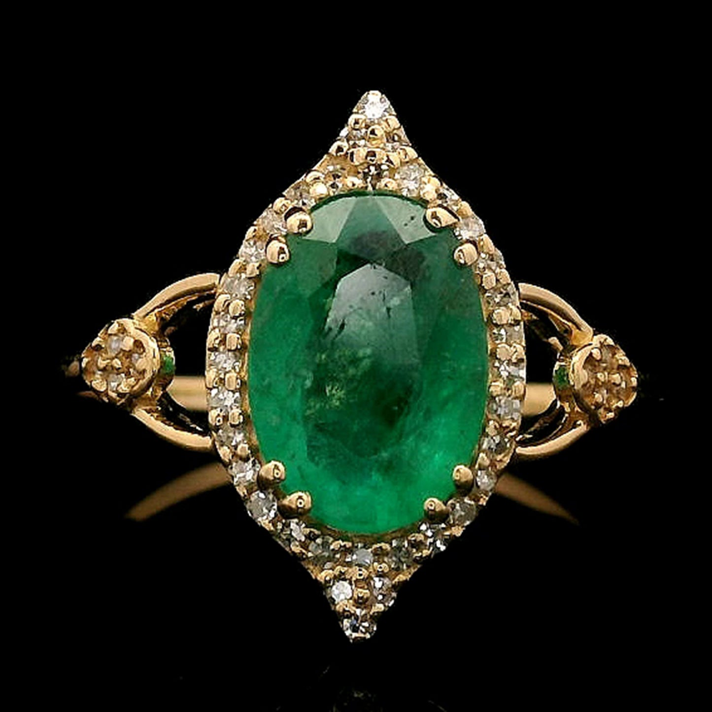 1.47 Ct Oval Mixed Cut Natural Emerald 14K Gold Ring