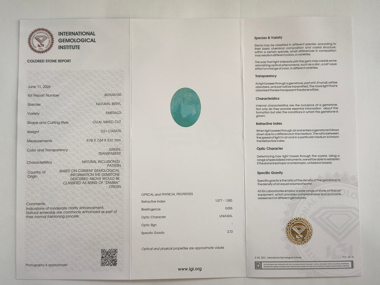 2.57 Natural Beryl Emerald Oval Mixed Cut Gemstone